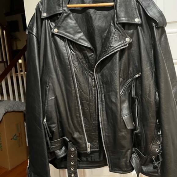 Men's Leather Biker Jacket Size 58 - Picture 1 of 5